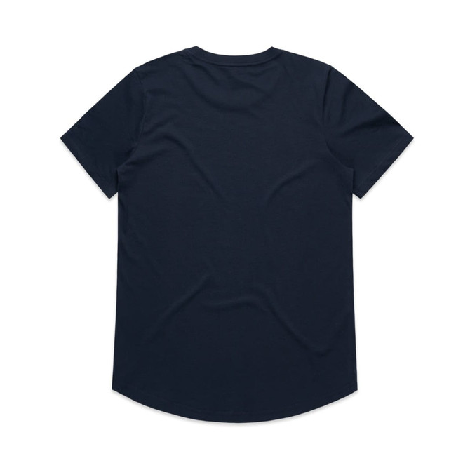 A navy blue short-sleeve t-shirt featuring a back view with a smooth texture and a round neckline.