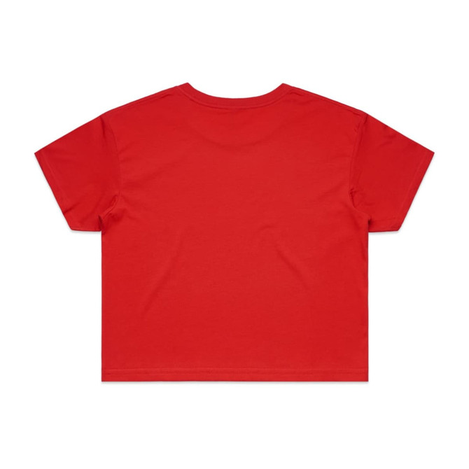 A red crop tee with a relaxed fit and short sleeves. The back view shows a plain design with no visible branding.