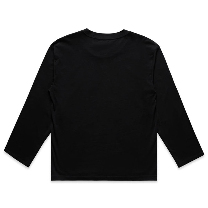 A long-sleeve black T-shirt featuring a plain back design. The shirt has a fitted silhouette and a subtle branding logo.
