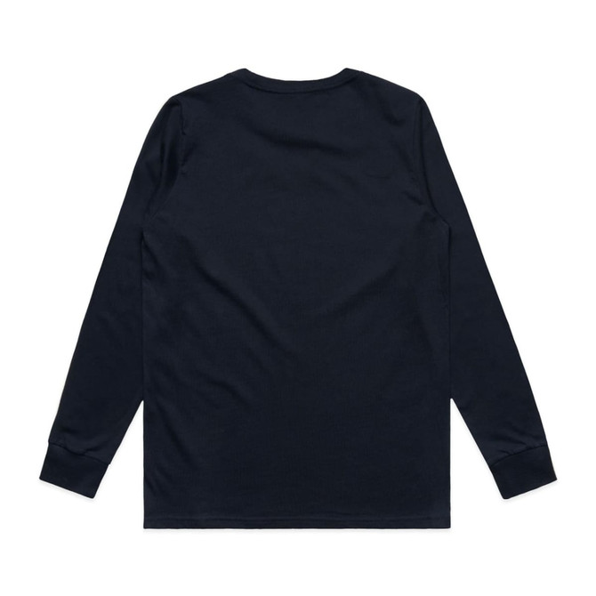 A long-sleeve T-shirt in navy blue, featuring a plain back with an unobtrusive logo.
