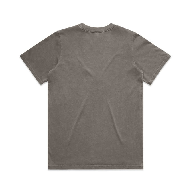 A faded olive green t-shirt with a classic crew neck and short sleeves, featuring a back view.