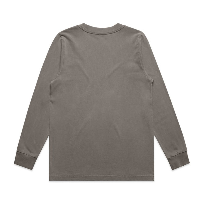 A long-sleeve t-shirt in a faded olive green shade, featuring a plain back and long sleeves.