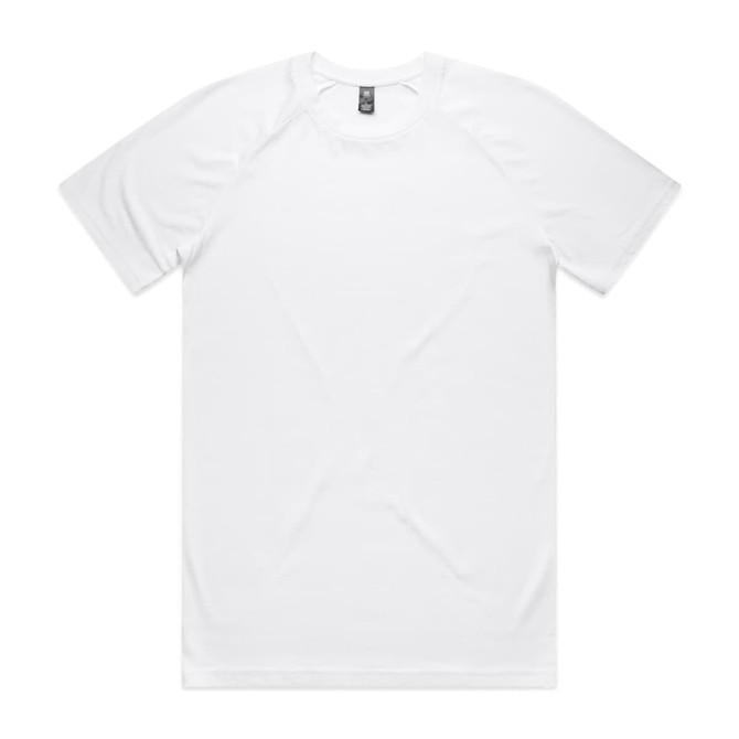 A white Staple Raglan Tee featuring a classic T-shirt design with raglan sleeves and a logo on the label.