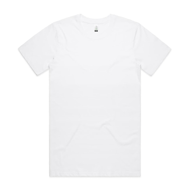 A white organic t-shirt with short sleeves, featuring a logo at the neckline.