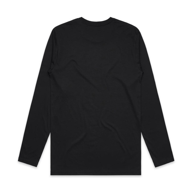 A black long-sleeve t-shirt featuring a plain back design and a logo.