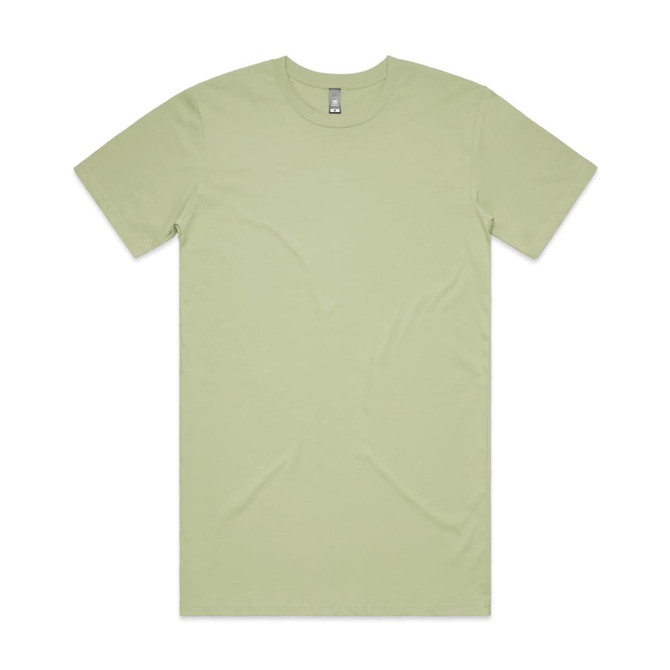 A light green t-shirt with short sleeves and a round neckline, featuring a logo.