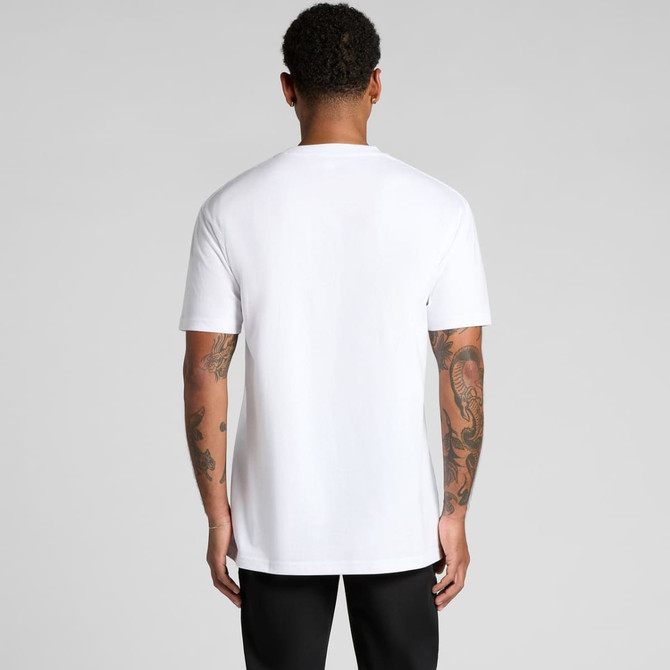 A white Block Tubular Tee displayed from the back, featuring a graphic design and a visible logo.