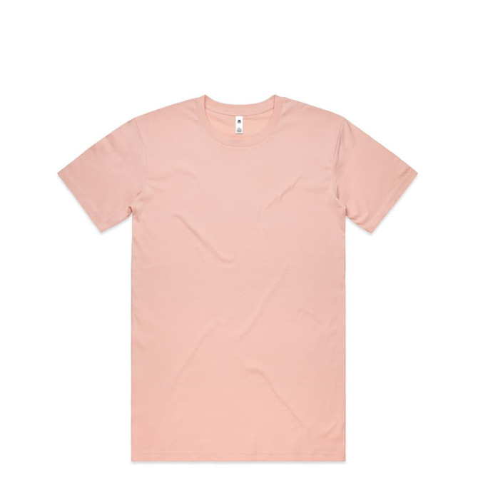A light pink basic t-shirt with short sleeves and a round neckline, featuring a small logo.