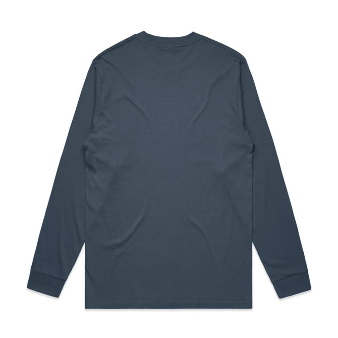 A long-sleeve teal T-shirt featuring a simple design and a logo on the back.