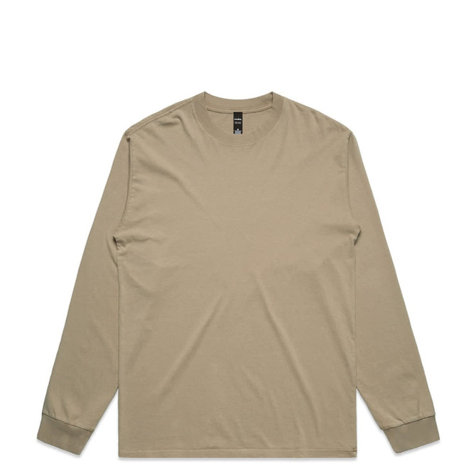 A long-sleeve tee in a muted faded khaki colour, featuring a plain design and a logo.