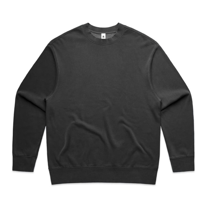 A black jumper with long sleeves and a round neckline, featuring a small logo on the label.