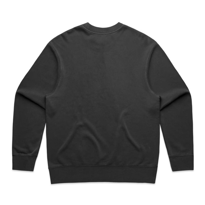 A black sweater with long sleeves and a rounded neckline, featuring a smooth back design and a branding logo.