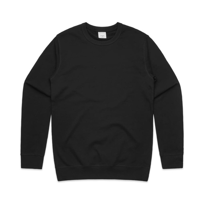 A black sweater featuring a simple design and a crew neck, with a small logo on the label.