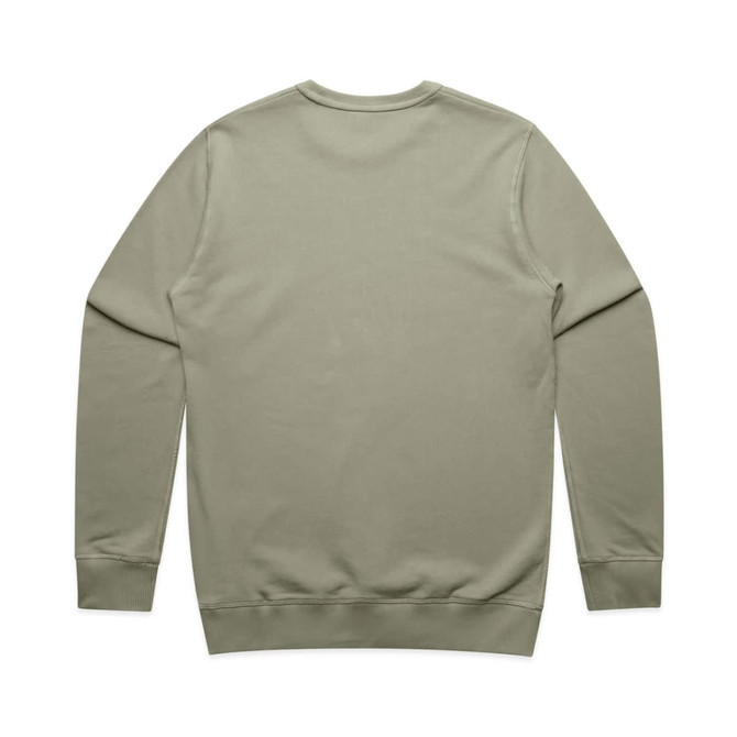 A green jumper with long sleeves and a crew neck, featuring a plain back and ribbed cuffs.