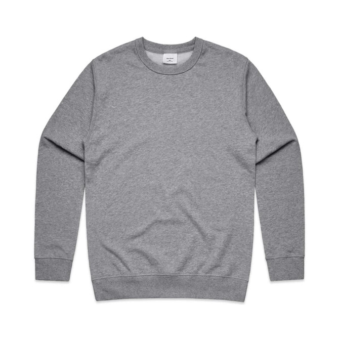 A grey jumper with long sleeves and a round neckline, featuring a small brand logo.