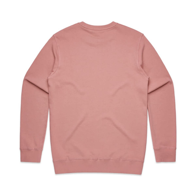 A pink jumper with a classic crew neck design, featuring long sleeves and a soft texture. It has a branding logo.