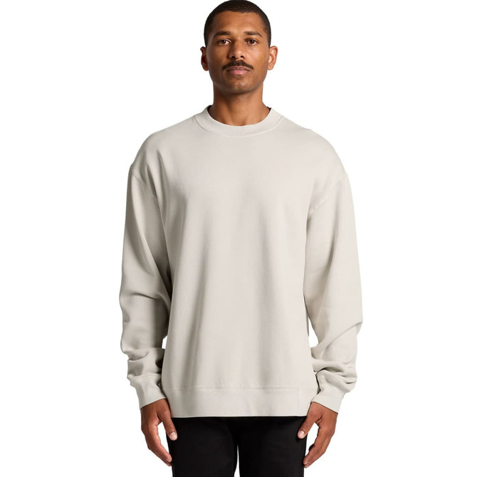 A light grey crew jumper featuring long sleeves and a relaxed fit, with a logo on the front.