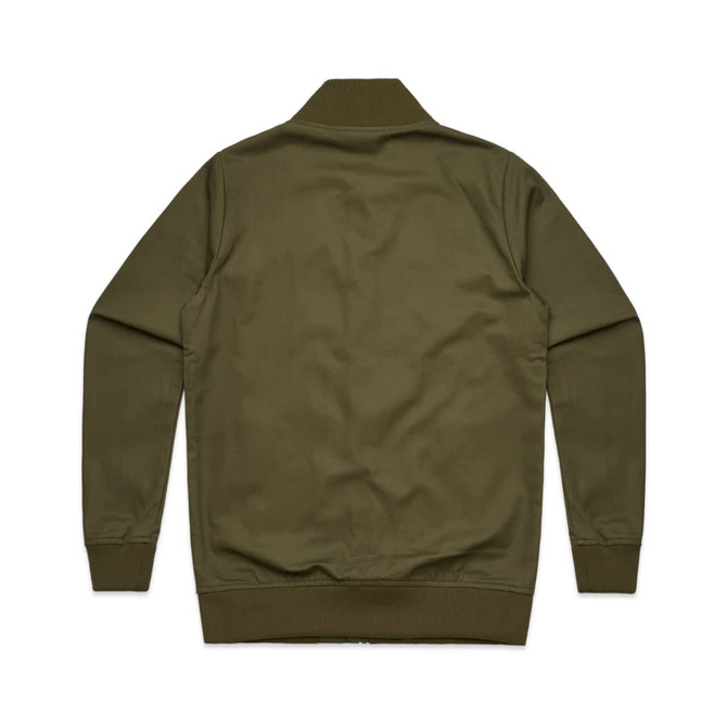 A green bomber jacket featuring a ribbed collar and cuffs, with a plain back design and branding.