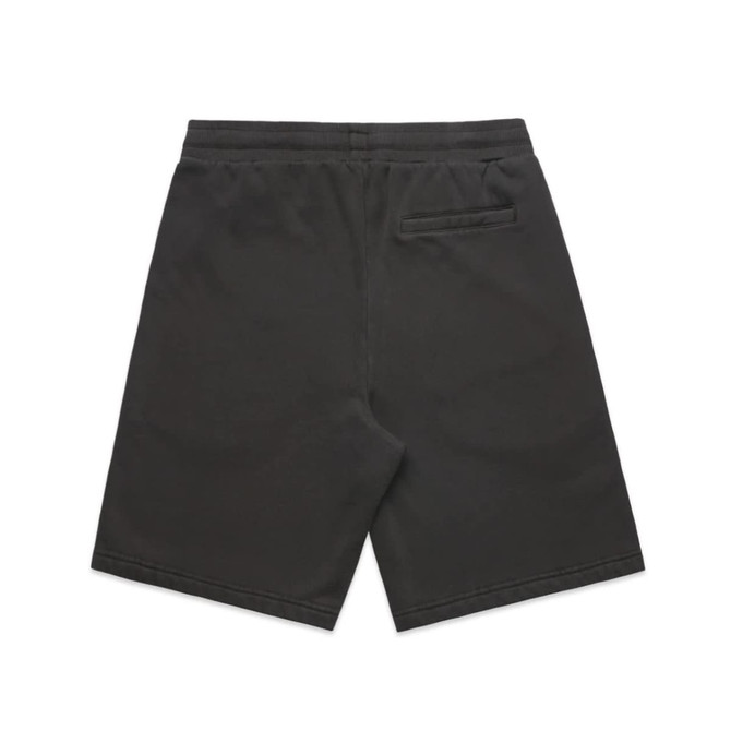 Black sports shorts with a back pocket and an elasticated waistband. Features a logo on the waistband.