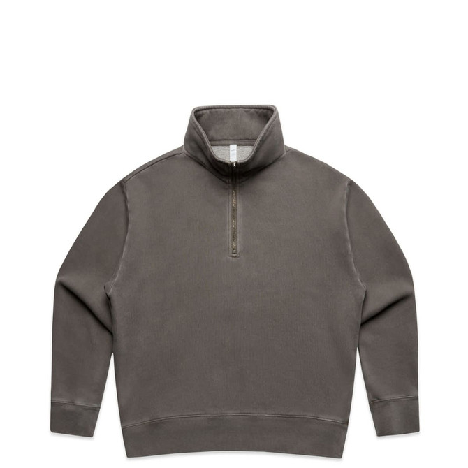 A faded half-zip jacket in grey, featuring a high collar and long sleeves, with a logo present.