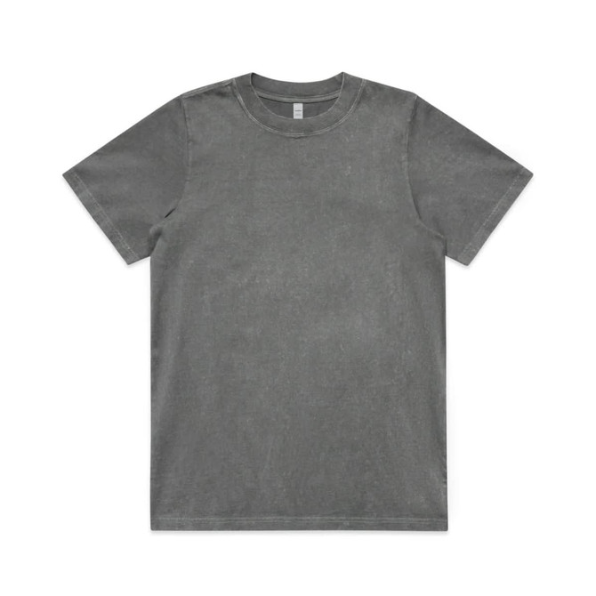 A stone wash heavy tee in a grey colour, featuring short sleeves and a circular neckline. It has a logo.