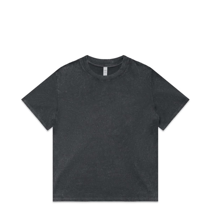 A grey stone wash heavy tee with a relaxed fit and a small logo on the label.