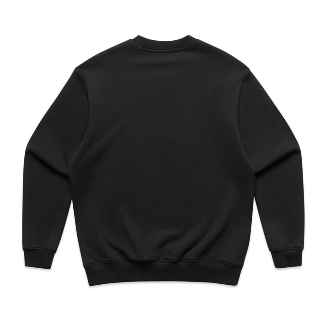 A black jumper with long sleeves and a round neck, featuring a plain design on the back.