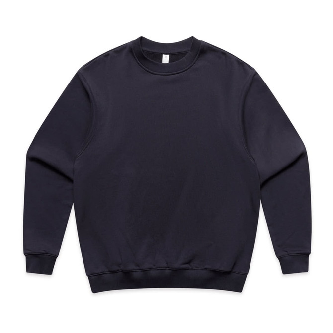 A navy jumper with a round neck and long sleeves, featuring a solid design and a logo.