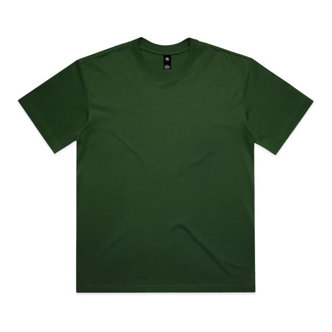 A plain green T-shirt with a round neckline and short sleeves, featuring a brand logo at the collar.