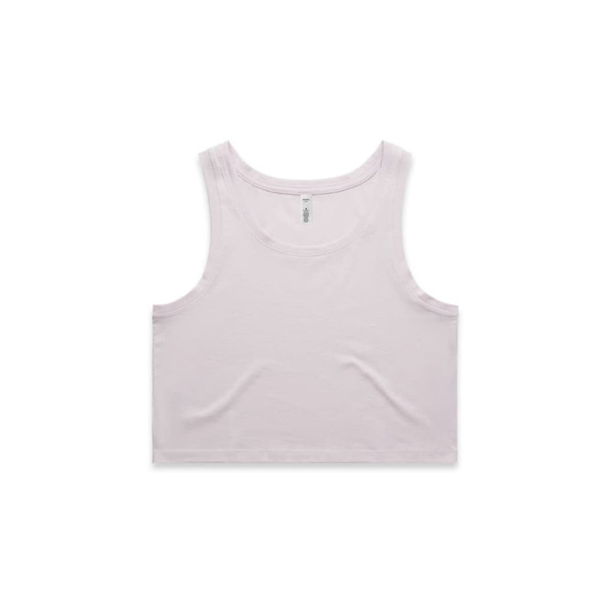 A light pink crop singlet with a simple design, featuring a label and no additional patterns or graphics.