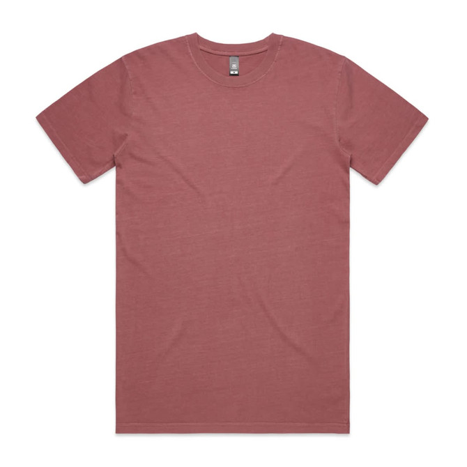 A maroon T-shirt with a classic crew neck and short sleeves. It features a logo at the neck.