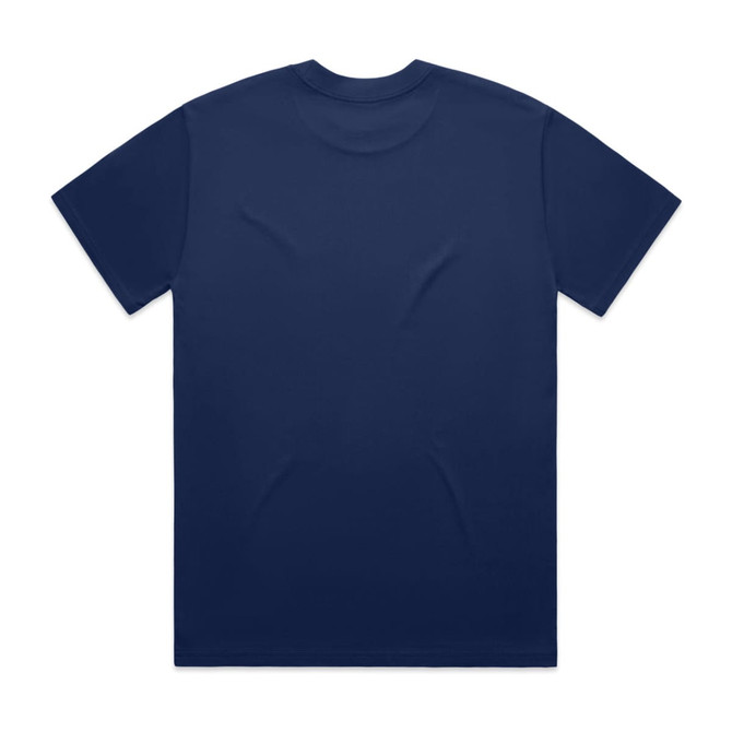 A navy heavy t-shirt with a standard crew neck and short sleeves, featuring a brand logo.