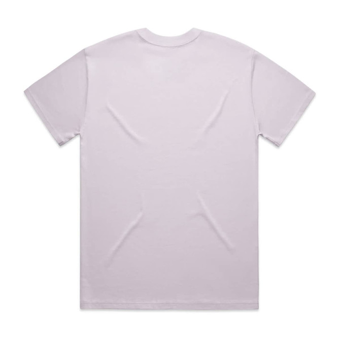 A plain grey t-shirt with a round neckline and short sleeves, featuring a logo on the back.