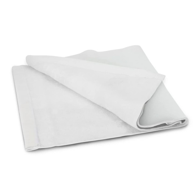A white Marathon Sports Towel, neatly folded with a smooth texture, showcasing its lightweight and compact design.