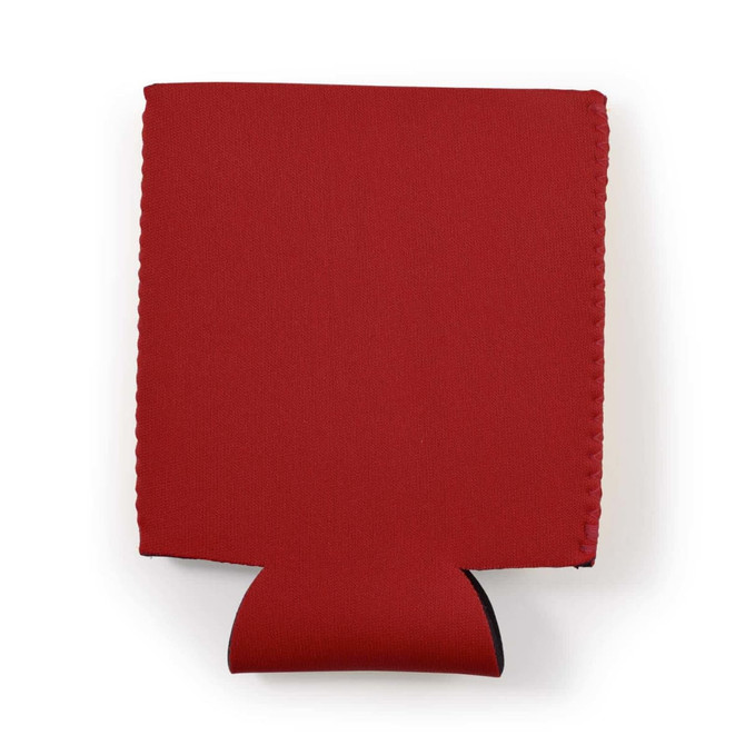 A drink bottle cooler in a solid red color, designed to fit snugly around standard beverage cans or bottles.