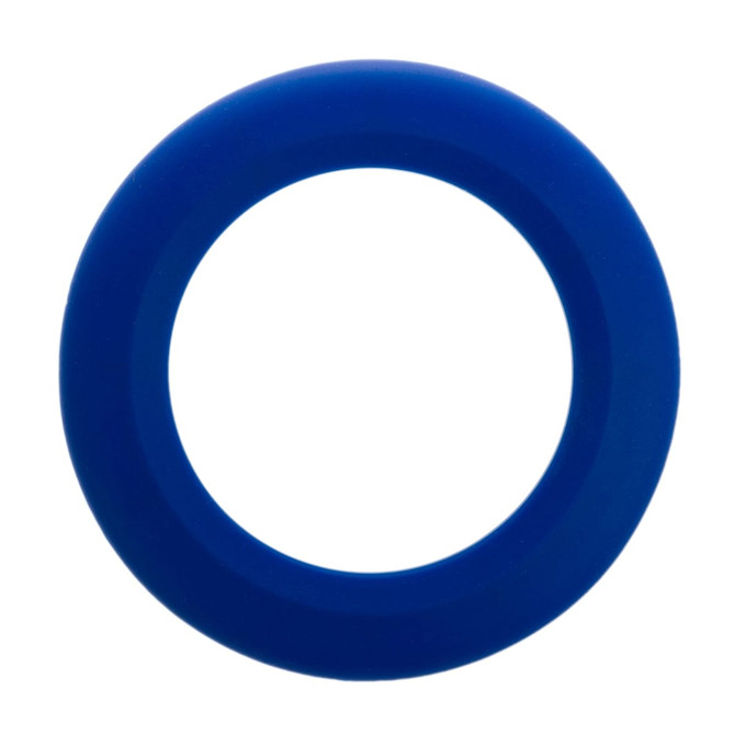 A blue silicone flyer shaped like a disc, featuring a smooth and rounded exterior.