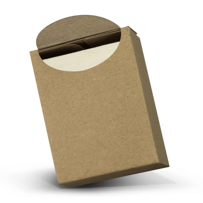 A rectangular kraft paper box with a rounded top, containing travel tissues in a compact design.
