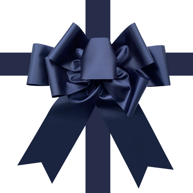 Navy blue custom door bow for corporate gifting, branding, and premium event presentation