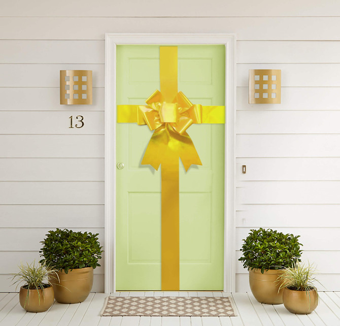 Yellow door bow with satin ribbon for weddings, events and premium gift displays