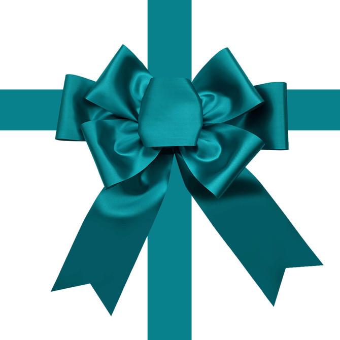 Teal custom door bow with satin ribbon for corporate events, gifts and promotional displays