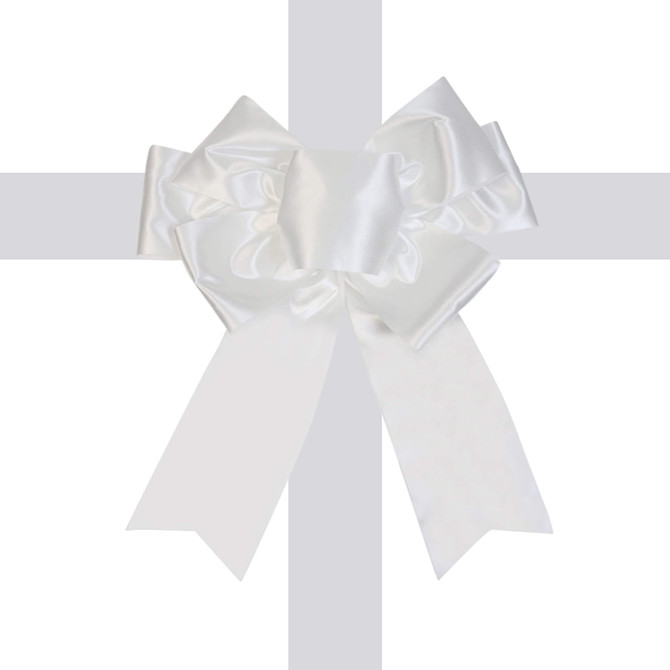 Large white decorative door bow with satin ribbon for Promo On Demand