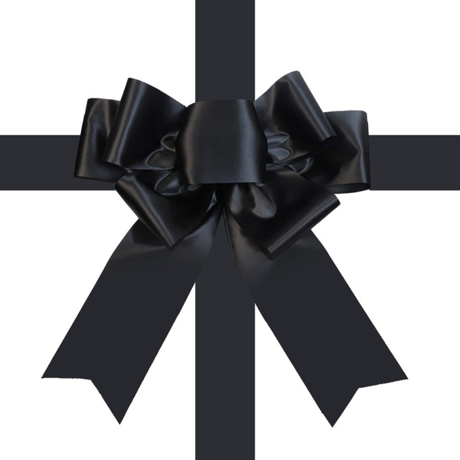 Black custom door bow with satin ribbon for luxury events, branded displays and premium gifts