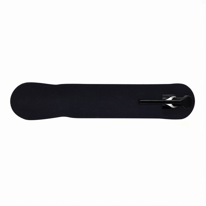 A black gel ink pen with a sleek design and a clip, featuring a logo on the body.