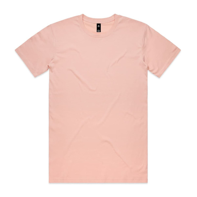 A plain pink T-shirt with a round neckline and short sleeves, featuring a subtle logo on the inside label.