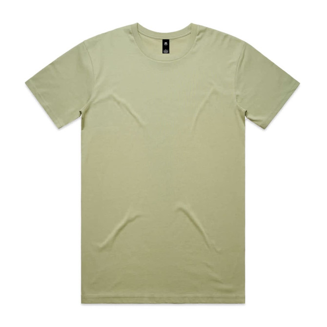 A light green t-shirt with a round neckline and short sleeves, displaying a simple design. It features a logo.