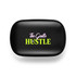 A black promotional product with a vibrant logo featuring the words "The Gentle Hustle" in pink and green.