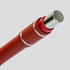 A red metal pen with a shiny silver clip at the top, featuring a textured grip.