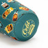 A drink bottle sleeve in teal with various beverage patterns and a logo. Ideal for keeping drinks cool.