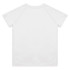 A white youth active t-shirt with short sleeves and a simple design, featuring a logo on the back.