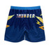 Active shorts in blue with a lightning design and a bold 'THUNDER' graphic. Features a logo on the waistband.